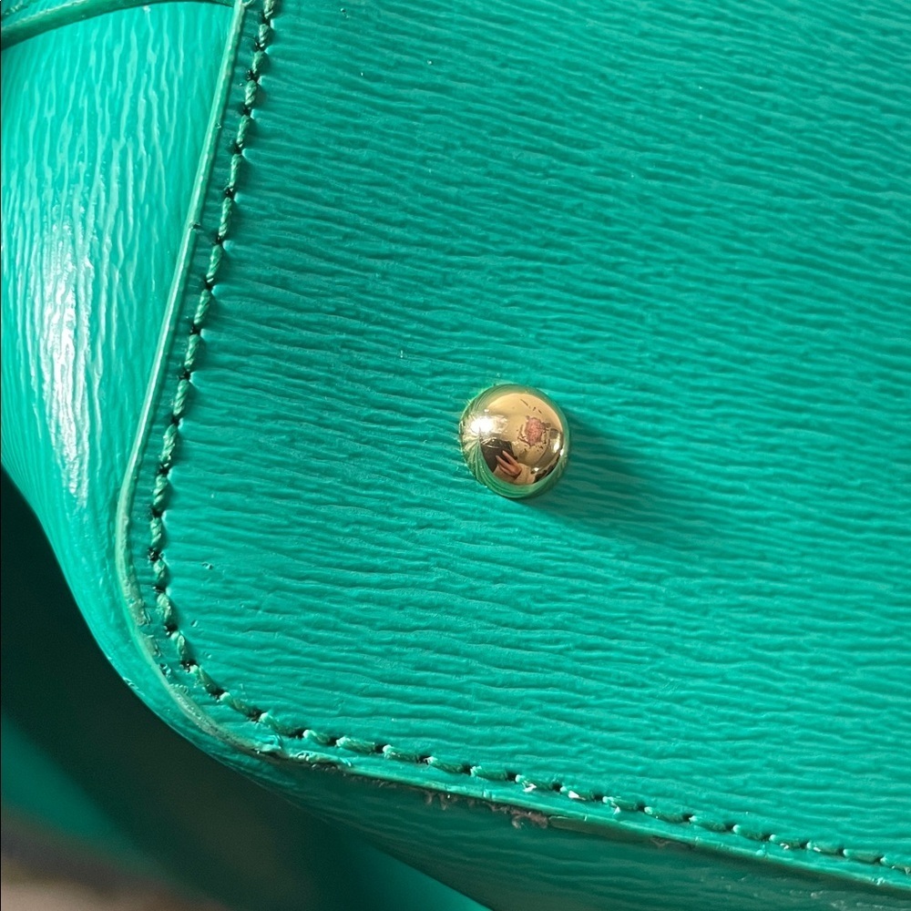 Lauren Ralph Lauren Newbury Emerald Green Embossed Logo Footed Tote Bag - Picture 9 of 14